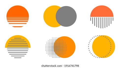 Surreal sun scenes set. Minimalist landscape set signs. Mid century modern graphic. Sun abstract shapes and lines. Design elements for poster, brochure, book cover, gift card - stock vector