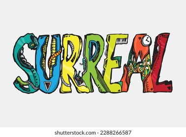 Surreal Title Doodle Art Technology style concept. Editable Clip Art.