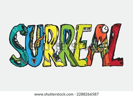 Surreal Title Doodle Art Technology style concept. Editable Clip Art.