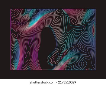 Surreal Trippy Abstract Background With Thin Holographic Flowing Lines On A Dark Background.