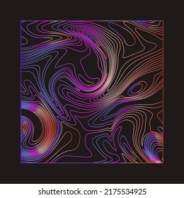Surreal trippy abstract background with thin holographic flowing lines on a dark background.
