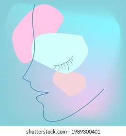 Surreal vector on an abstract background. Abstract face girl portrait with modern black line and abstract geometric art style. Suitable for clothing, print, design.