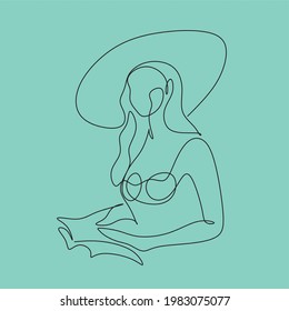 Surreal Woman Face. woman portrait in minimalistic style. Female beauty logo vector. One line continuous sketch