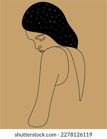 Surreal woman, psychedelic art, silhouette of a girl with hair, space inside, fantasy concept design