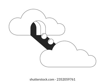 Surrealism clouds bw concept vector spot illustration. Psychedelic clouds 2D cartoon flat line monochromatic scene for web UI design. Spheres rolling down ramp editable isolated outline hero image