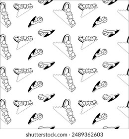 Surrealism elements pattern with abstract greek ancient sculptures. Vector hand drawn illustrations of modern statues and cosmic space, geometry psychedelic shapes.