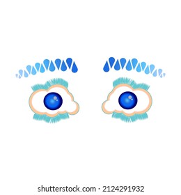 Surrealism. Eyes in the form of clouds with eyebrows in the form of raindrops.