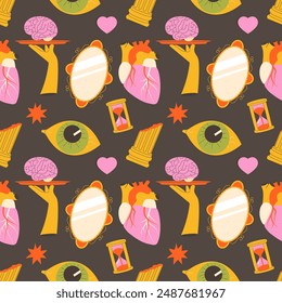 surrealism geometric pattern. Abstract psychedelic seamless pattern