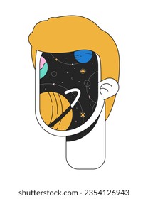 Surrealism man with cosmic face flat line color isolated conceptual clipart. Surreal consciousness. Editable vector object on white background. Simple outline cartoon spot illustration for web design