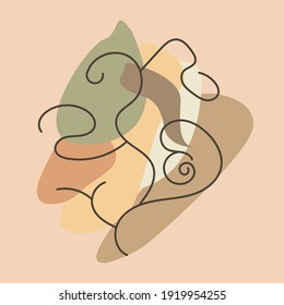 Surrealist portrait abstraction of plant line art from a wall design vector illustration.  Creative graphic design shapes with textured yellow and brown geometric shapes.  Minimalist geometric plant.