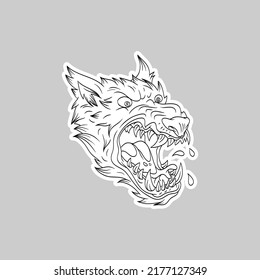 Surrealist wolf head sticker. Fantasy animal concept. Comics art vector illustration. 