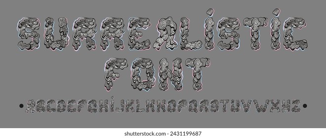 Surrealistic alphabet. Set of dreamy letters. Vector.