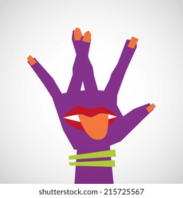 Surrealistic arm with mouth, isolated abstract vector illustration. Design for stickers, logo, web and mobile app. Print for clothes.