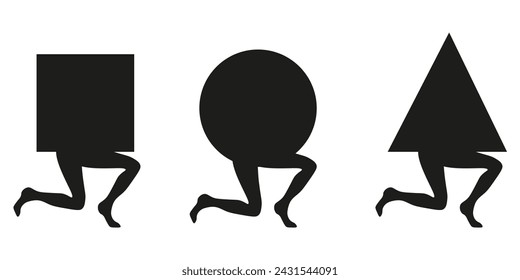 Surrealistic black and white Art set. Silhouette Sur Geometric abstract Greek Statue isolated white background. Geometry shape Atlas. Vector illustration can used t-shirt print interior design EPS 10 