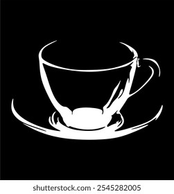 Surrealistic drawing of a cup, line art. For use as a flyer template or for use in web design. Hand drawn without artificial intelligence