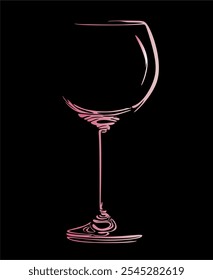 Surrealistic drawing of glass goblets, line art. For use as a flyer template or for use in web design. Hand drawn without artificial intelligence