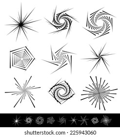 Surrealistic elements. Pointed shapes in different formations (set of 9 different versions in black and white)