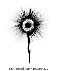 Surrealistic flower. Grotesque inky flower. Grungy artistic flower