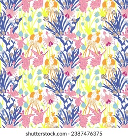 Surrealistic garden seamless vector pattern