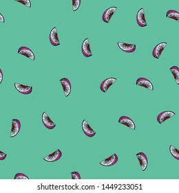 Surrealistic grin vector kiwi pattern for wrapping, craft, textile