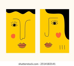 Surrealistic hand drawn, abstract face in line art style, modern minimalist art, vector illustration