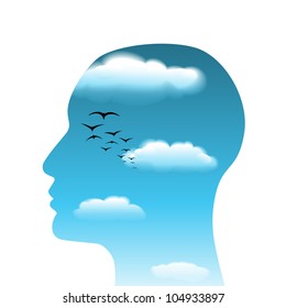 Surrealistic head with clouds, vector