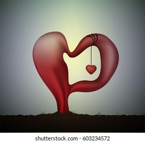 surrealistic love idea or concept, Salvador Dali icon of love, soft red heart with small red heart inside, monument of love and passion, Valentine`s soft romantic dream,  vector