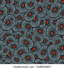 Surrealistic magenta slices kiwi vector pattern for wrapping, craft, textile