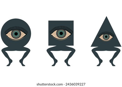 Surrealistic Masonic Art. Sur Geometric abstract Greek Statue isolated white background. Watchful eye. Vector illustration can used t-shirt print interior design. EPS 10 Editable stroke