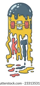 Surrealistic multicolored vector illustration of skateboard with melting cream.