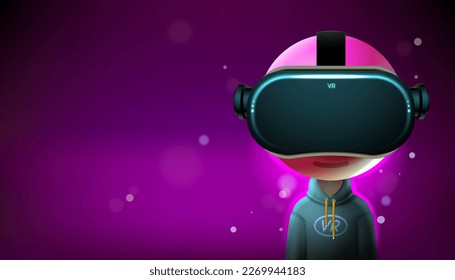 	
Surrealistic scene of a person with VR glasses with neon lighting. Metaverse concept, nft, creative art and technology. Vector illustration