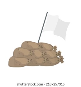 Surrender. White flag over a military fortification, vector illustration