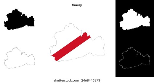 Surrey blank outline map set