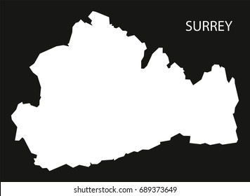 Surrey England UK map black inverted silhouette illustration