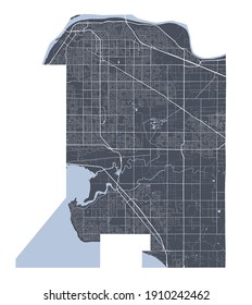 Surrey-Karte. Detaillierte Vektorgrafik des Verwaltungsgebiets von Surrey City. Stadtbild Poster metropolitan aria view. Dunkles Land mit weißen Straßen, Straßen und Alleen. Weißer Hintergrund.
