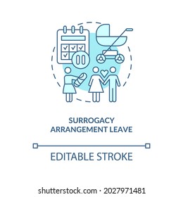 Surrogacy arrangement leave blue concept icon. Abstract idea thin line illustration. Surrogate mother bears child for another person. Vector isolated outline color drawing. Editable stroke