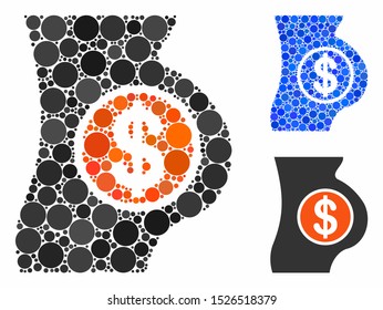 Surrogacy composition for surrogacy icon of round dots in variable sizes and color tinges. Vector round dots are combined into blue collage. Dotted surrogacy icon in usual and blue versions.