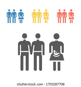 Surrogacy Illustration Concept. Gay Family Wait For A Baby With Surrogate Mother.