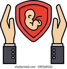 surrogacy insurance concept, womb shield vector color icon design, Financial loss Protection Symbol, Risk management Sign, Family Maternity medical insurance stock illustration