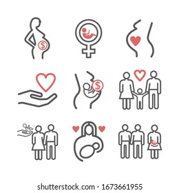 Surrogacy line icons set. Vector signs for web graphics