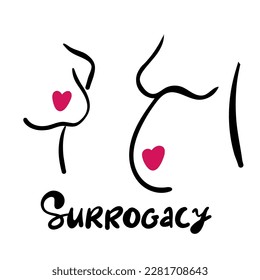 Surrogacy minimal icon. Belly of pregnant woman in profile with heart.