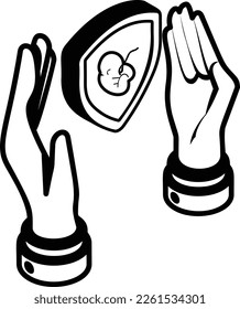 Surrogacy parenthood insurance black isometric Concept, Family Maternity medical insurance stock illustration, womb shield Vector Icon Design, Financial loss Protection Symbol, Risk management Sign,