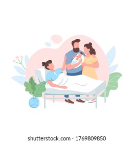 Surrogate Mom With Heterosexual Couple Flat Color Vector Faceless Character. Wife And Husband With Newborn. Alternative Child Birth Isolated Cartoon Illustration For Web Graphic Design And Animation