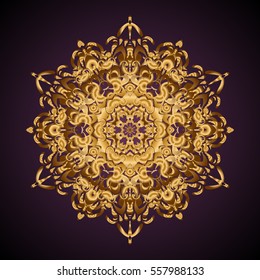 Surround abstract blossom. Vector company mark, emblem, element. Gentle golden beautiful circular logo for boutique, flower shop, business, interior. Simple geometric mandala logotype.