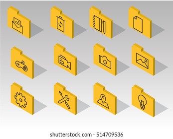 Surround the icons of folders and flat icons with a shadows. Icon set