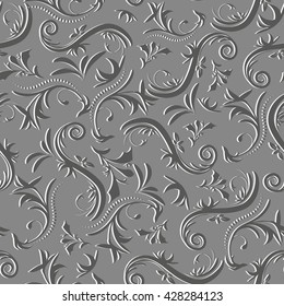 Surround seamless vintage pattern floral abstract ornament in shades of gray, vector illustration
