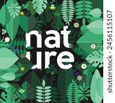 Surrounded by nature graphic - leaves, trees, green foliage, illustration showing nature