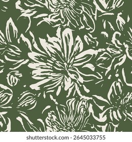 surrounded by a soft but deep shade of green, interspersed with large-leaved floral patterns drawn in white