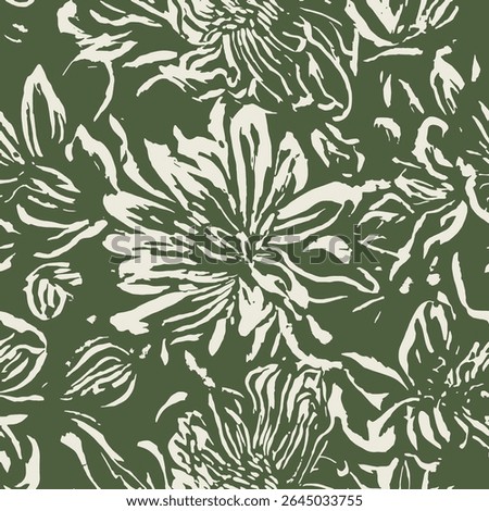 surrounded by a soft but deep shade of green, interspersed with large-leaved floral patterns drawn in white