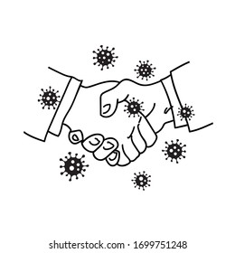 Н y rodeados de virus. Coronavirus transmite a través del apretón de manos.  Ilustración vectorial aislada en fondo blanco.